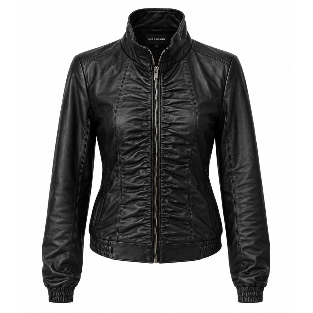 Sharagano Black Genuine Leather Moto Jacket